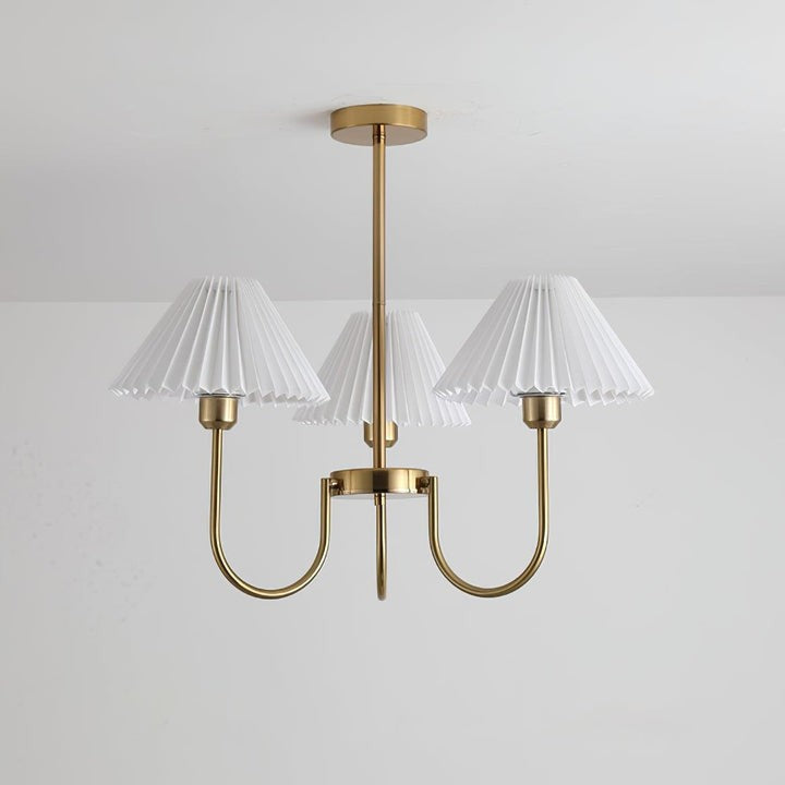 Gold Pleated Linen Shade Chandelier