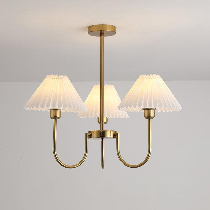 Gold Pleated Linen Shade Chandelier
