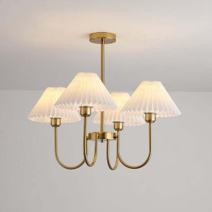 Gold Pleated Linen Shade Chandelier