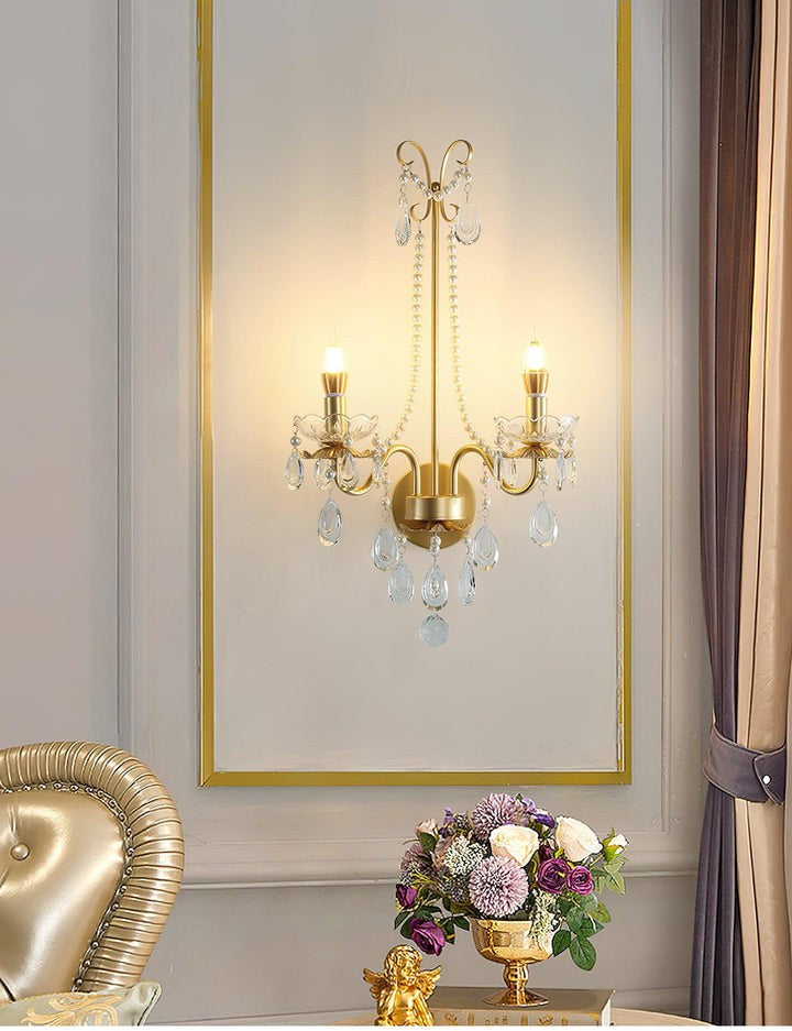 Gold-Finish Crystal & Pearl Chain Wall Sconce
