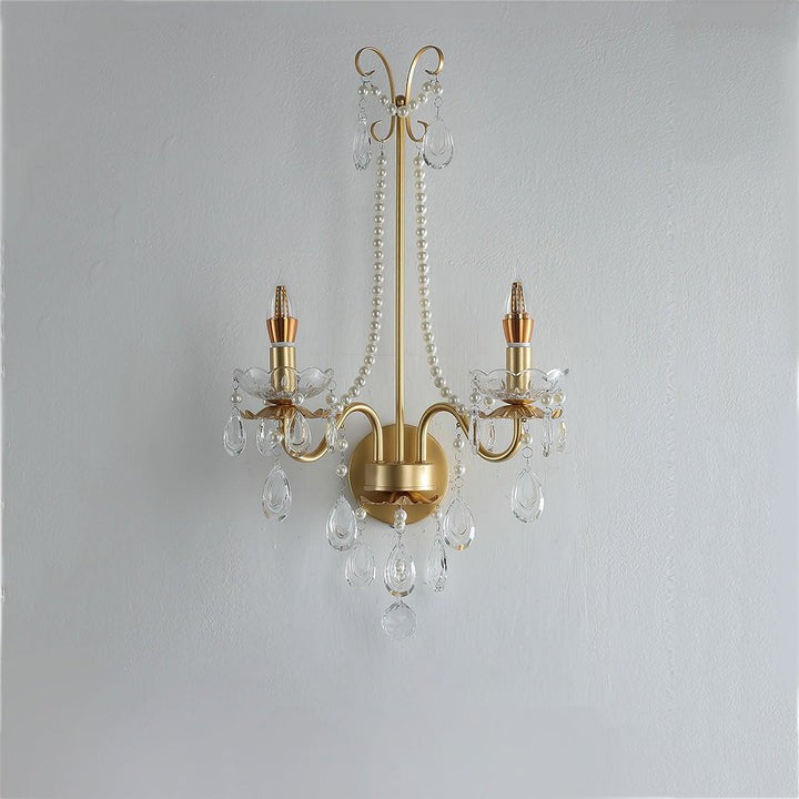 Gold-Finish Crystal & Pearl Chain Wall Sconce