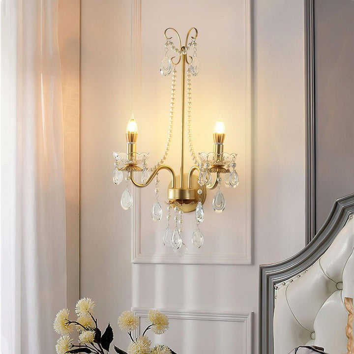 Gold-Finish Crystal & Pearl Chain Wall Sconce