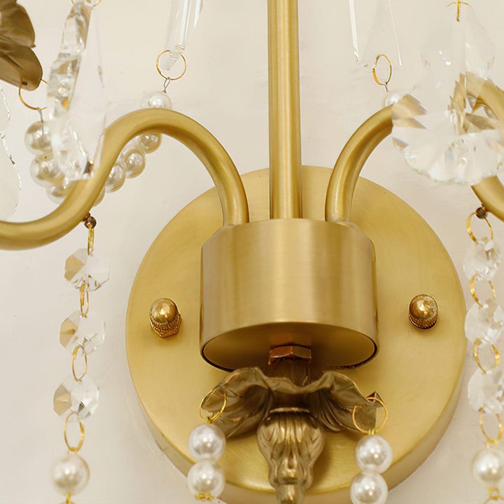 Gold-Finish Crystal & Pearl Chain Wall Sconce