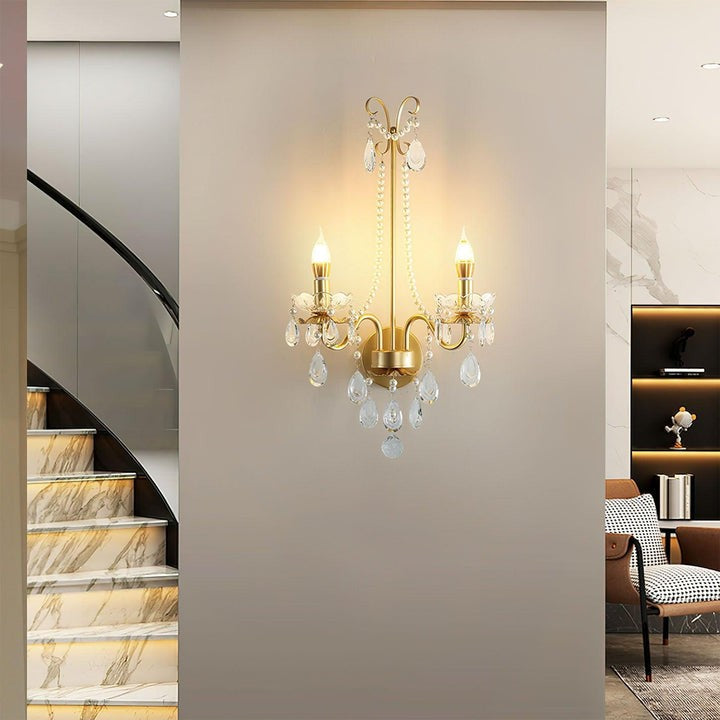 Gold-Finish Crystal & Pearl Chain Wall Sconce
