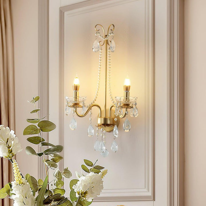 Gold-Finish Crystal & Pearl Chain Wall Sconce