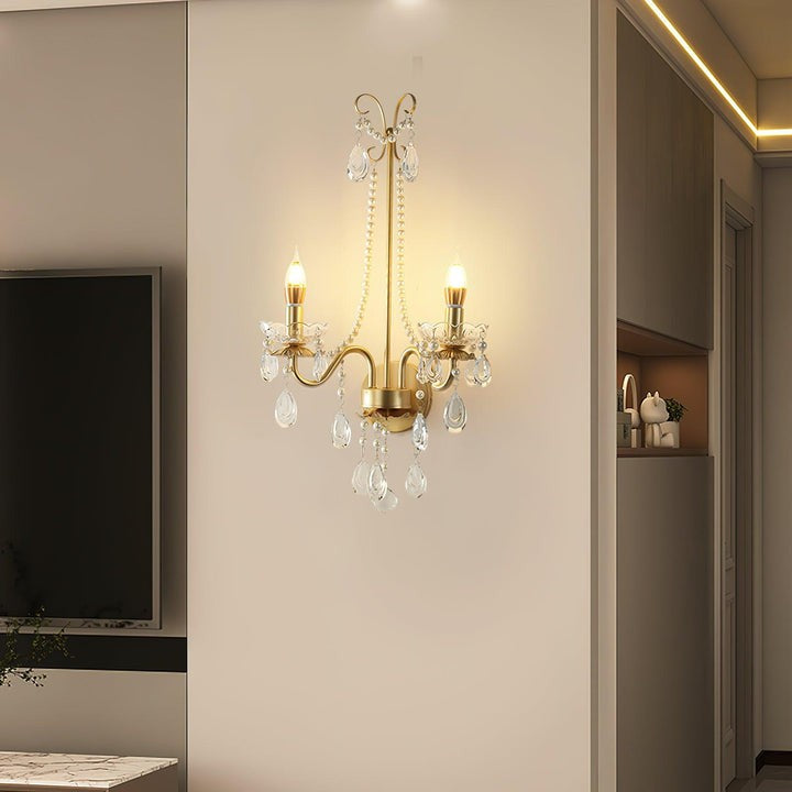 Gold-Finish Crystal & Pearl Chain Wall Sconce