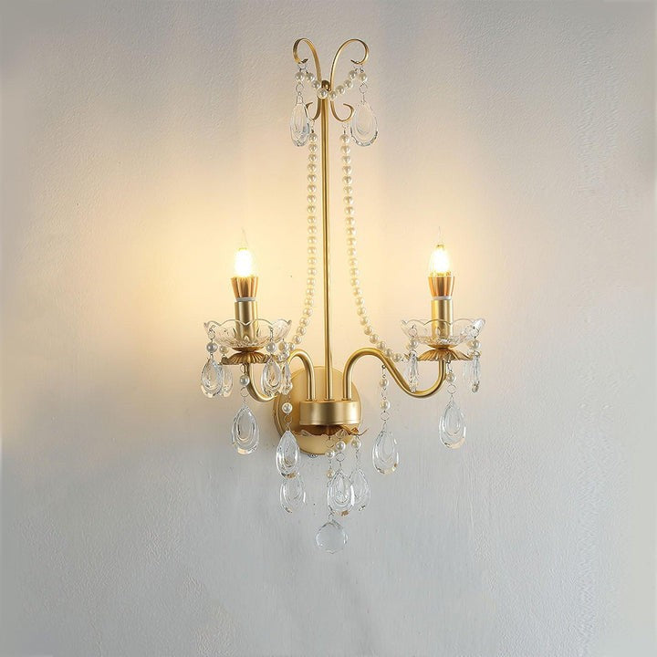 Gold-Finish Crystal & Pearl Chain Wall Sconce