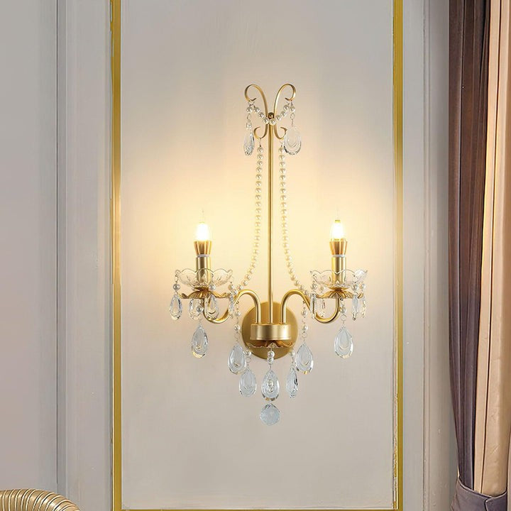 Gold-Finish Crystal & Pearl Chain Wall Sconce