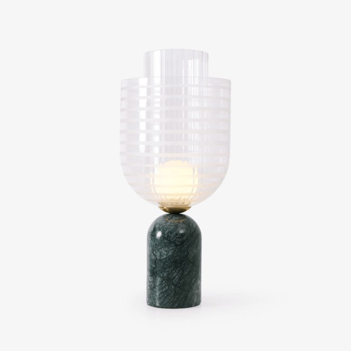 Green Marble Cylinder Table Lamp with Striped Glass Shade