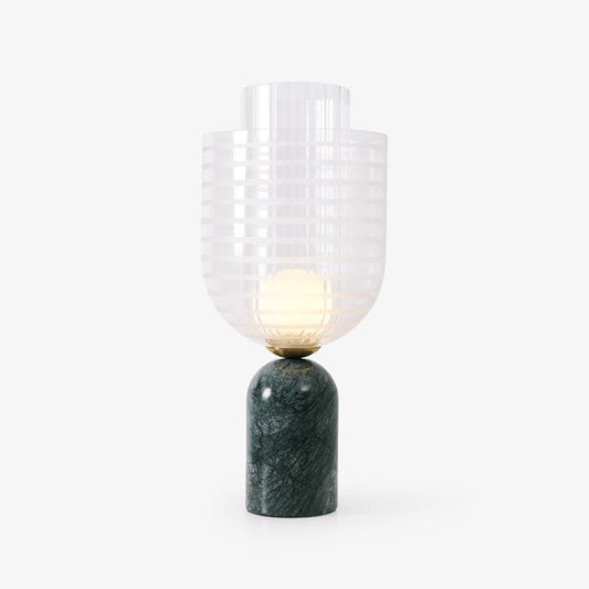 Green Marble Cylinder Table Lamp with Striped Glass Shade