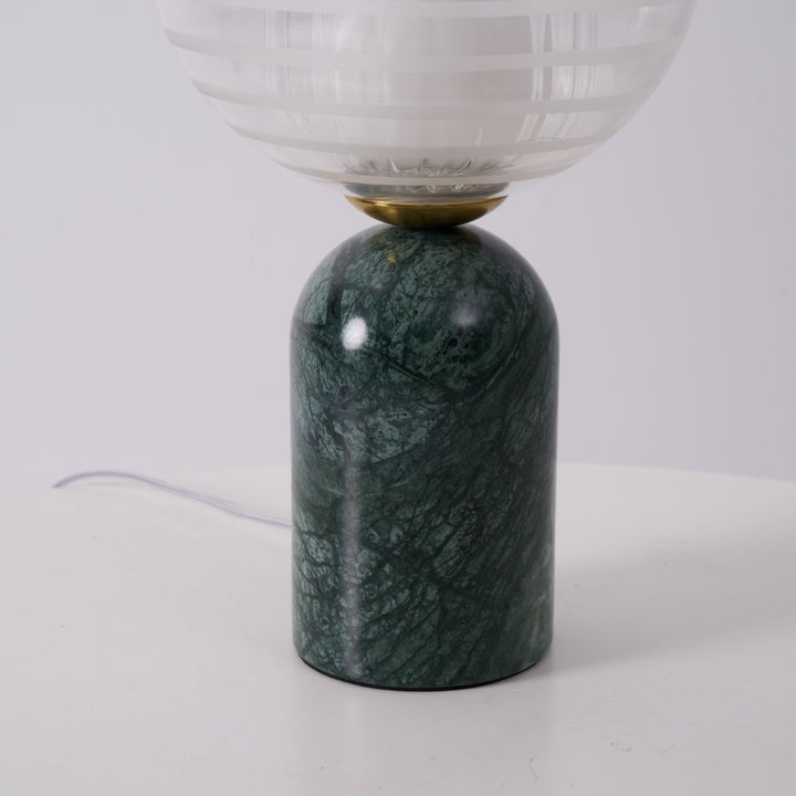 Green Marble Cylinder Table Lamp with Striped Glass Shade