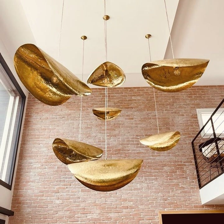 Hammered Brass Ceiling Pendant Light with Adjustable Cable