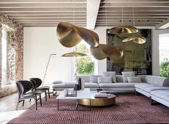 Hammered Brass Ceiling Pendant Light with Adjustable Cable