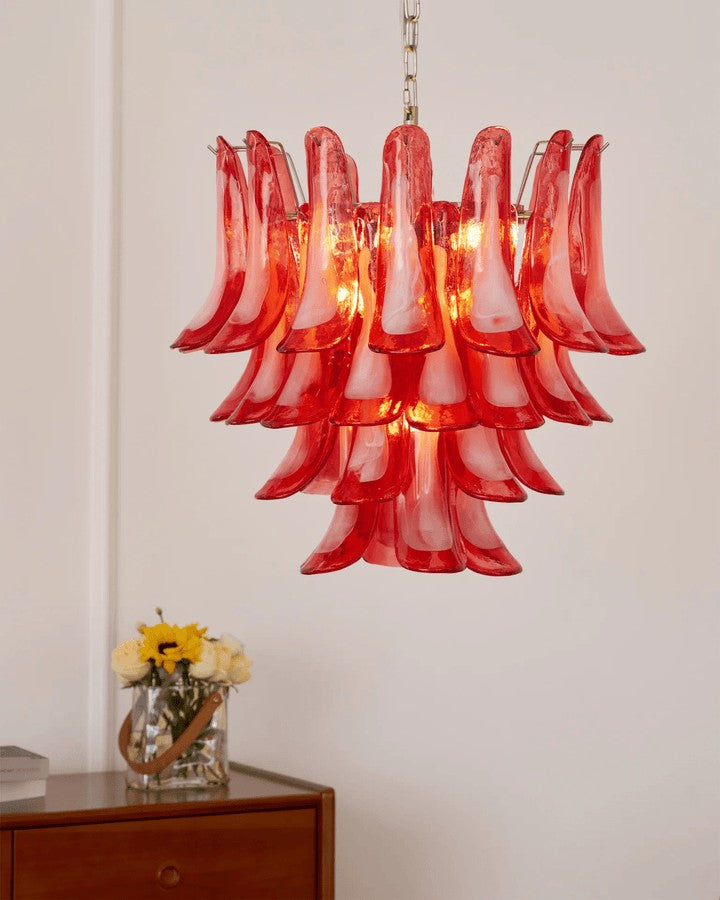 Handblown Crimson Murano Glass Petal Chandelier