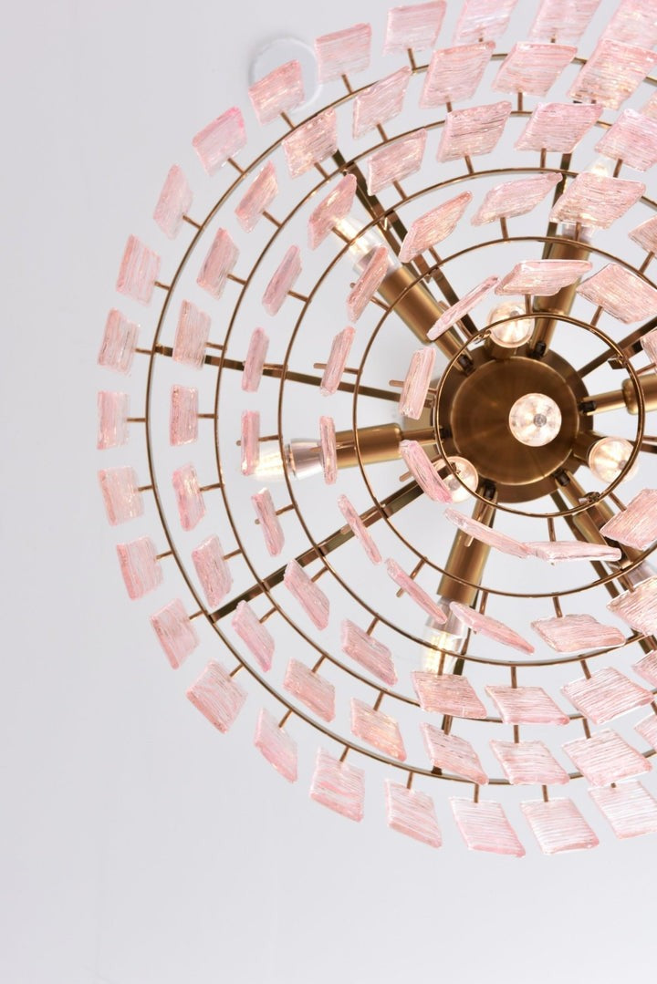 Hand-Blown Pink Murano Glass Ceiling Chandelier