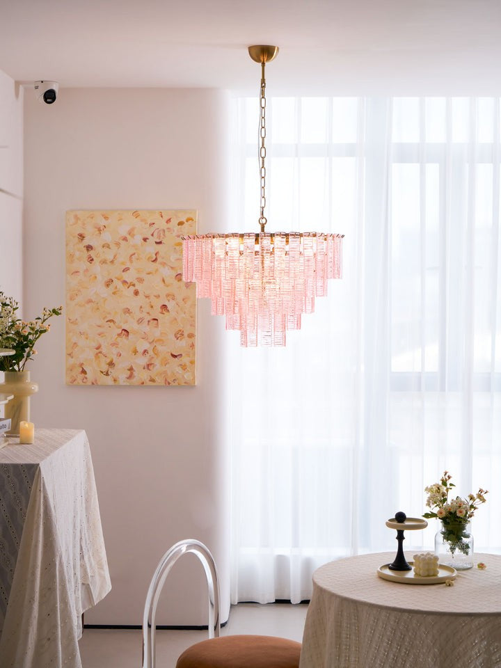 Hand-Blown Pink Murano Glass Ceiling Chandelier