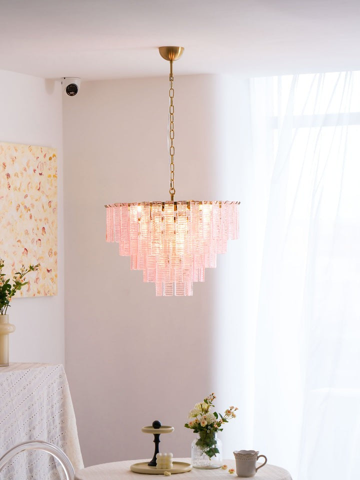 Hand-Blown Pink Murano Glass Ceiling Chandelier