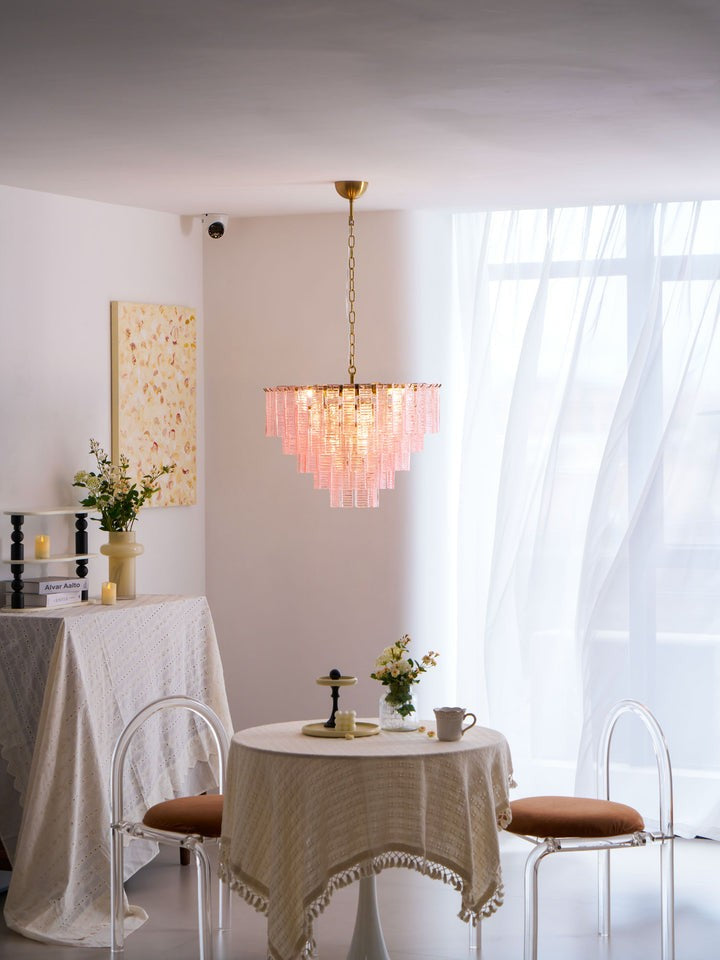 Hand-Blown Pink Murano Glass Ceiling Chandelier