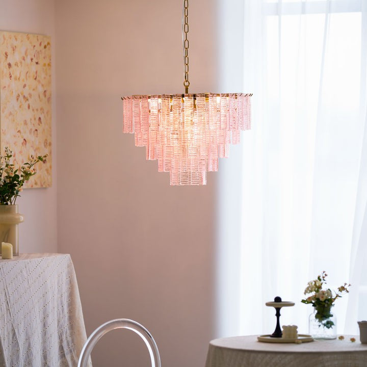 Hand-Blown Pink Murano Glass Ceiling Chandelier