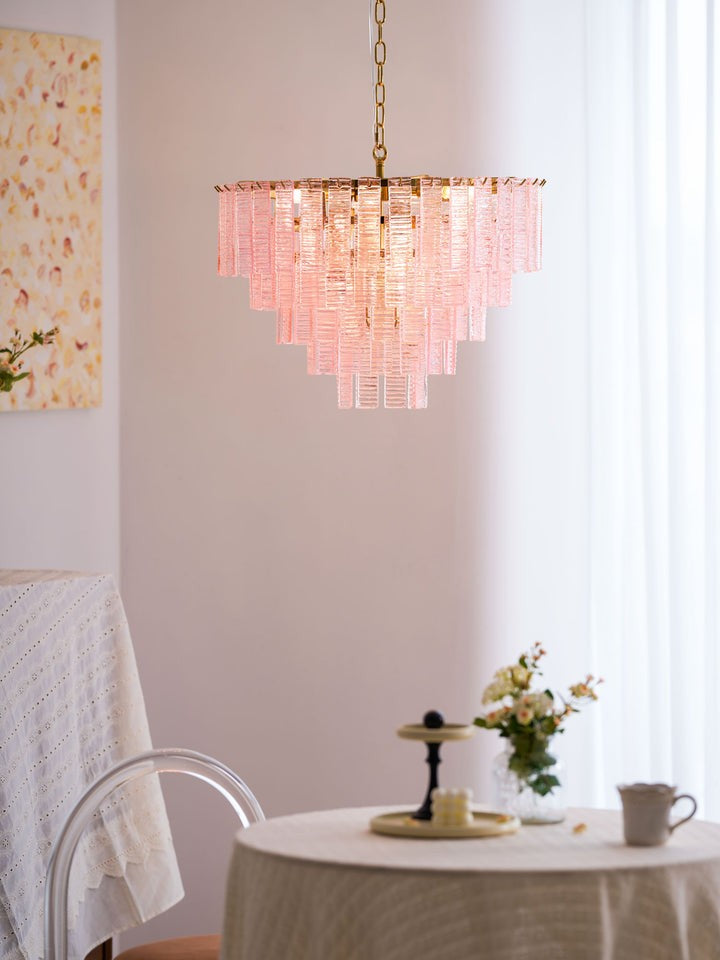Hand-Blown Pink Murano Glass Ceiling Chandelier