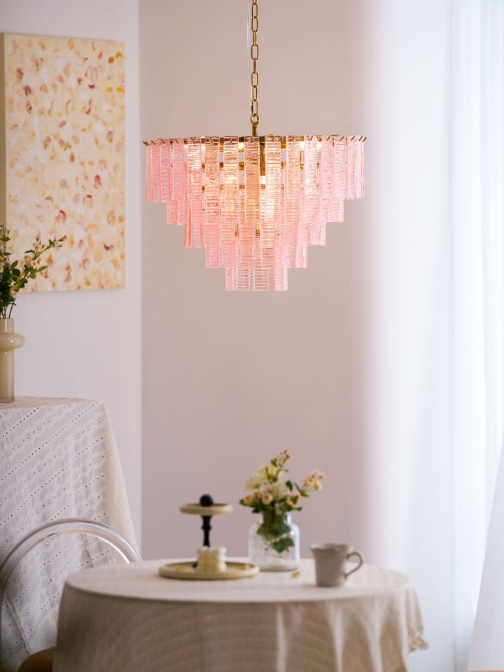 Hand-Blown Pink Murano Glass Ceiling Chandelier