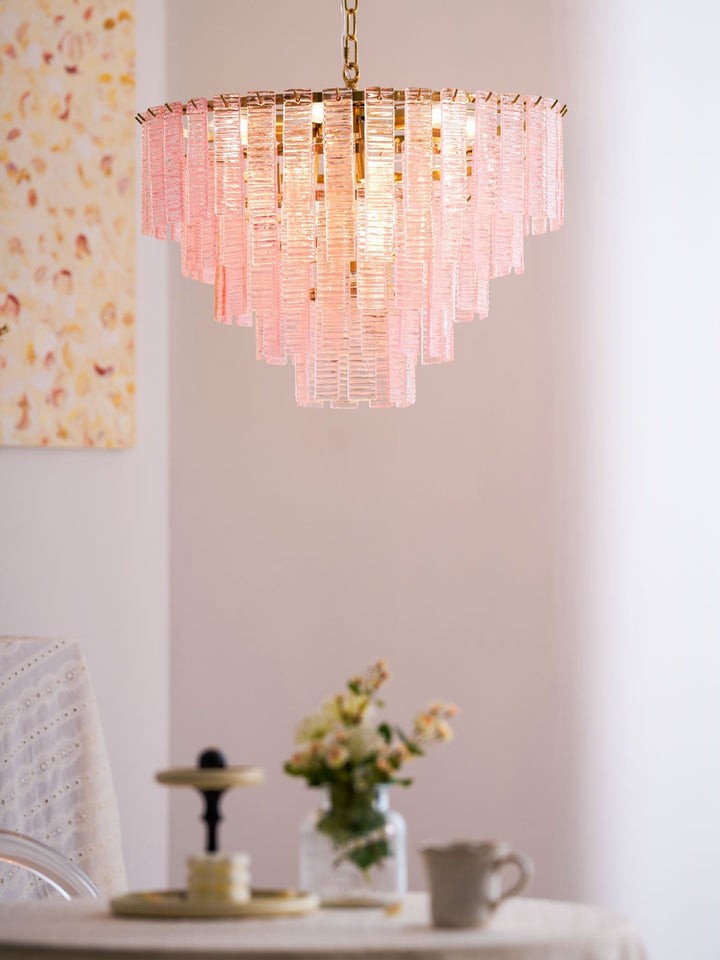 Hand-Blown Pink Murano Glass Ceiling Chandelier