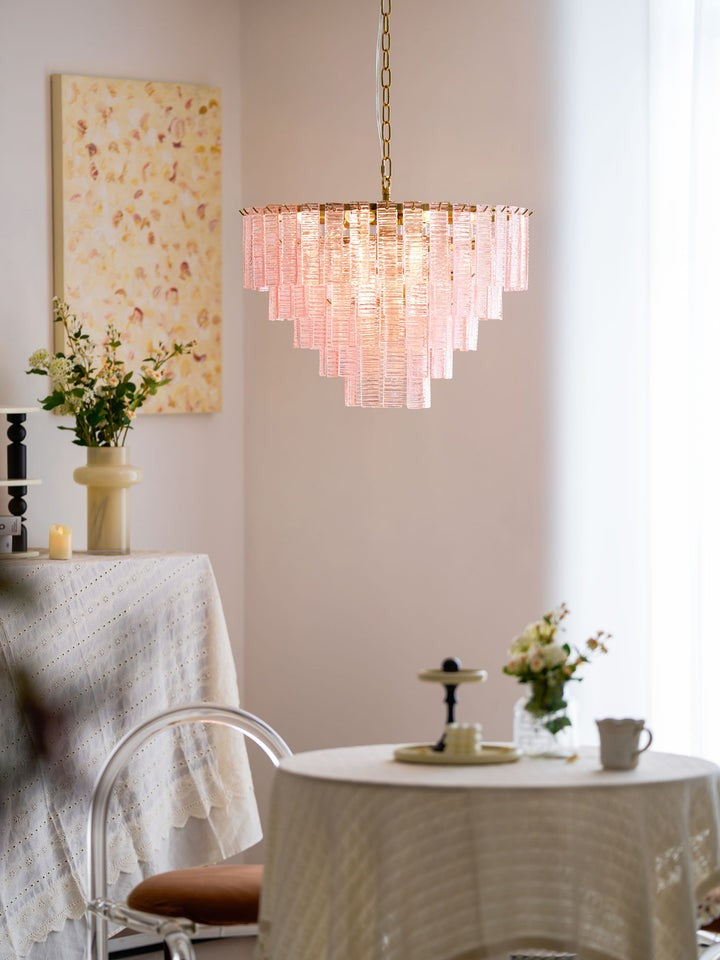 Hand-Blown Pink Murano Glass Ceiling Chandelier