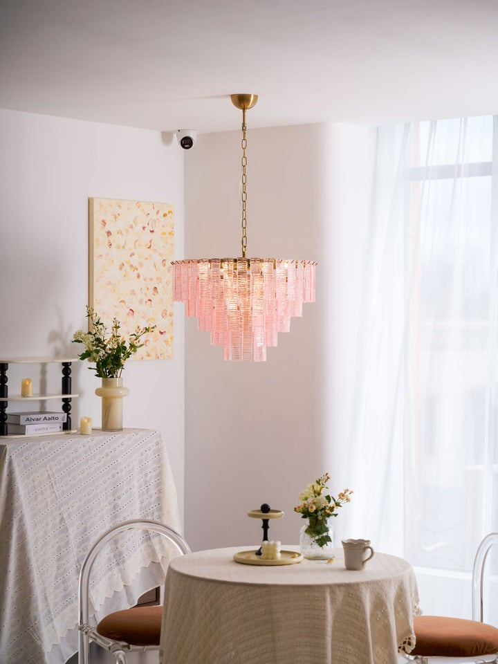 Hand-Blown Pink Murano Glass Ceiling Chandelier