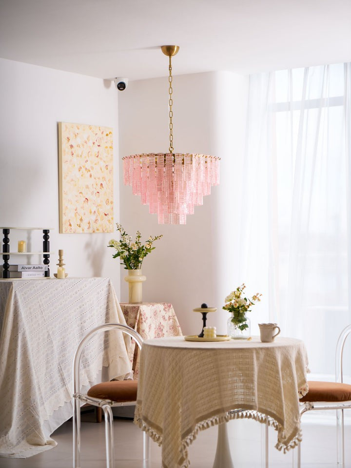 Hand-Blown Pink Murano Glass Ceiling Chandelier