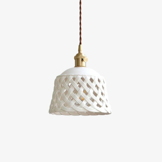 Hand-Carved White Ceramic Pendant Light