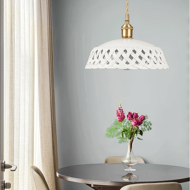 Hand-Carved White Ceramic Pendant Light