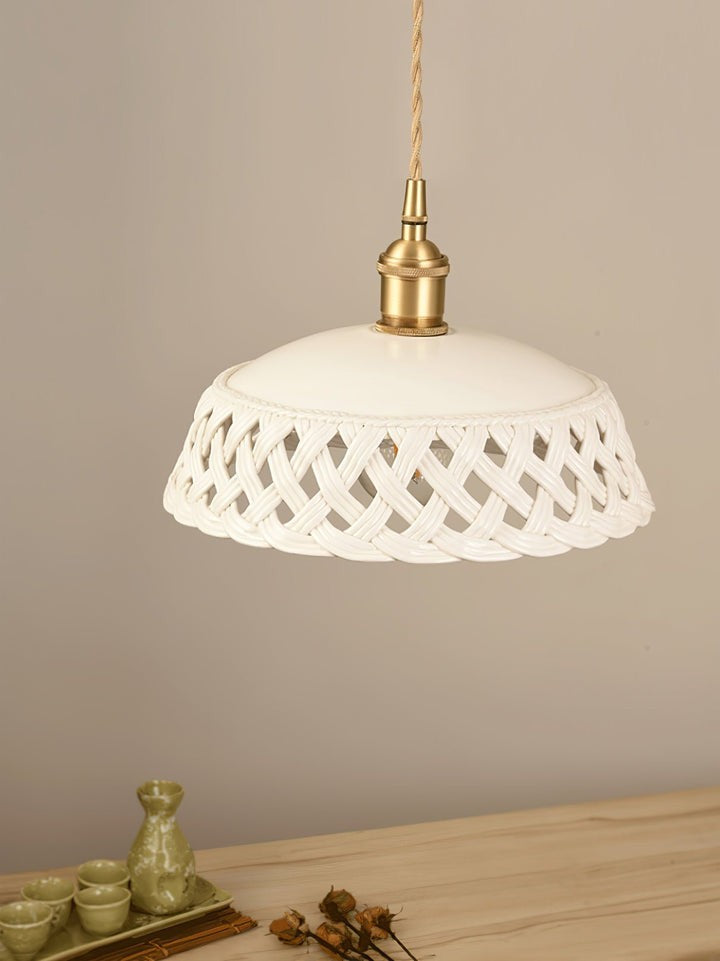 Hand-Carved White Ceramic Pendant Light
