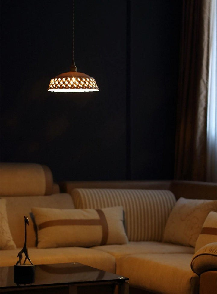 Hand-Carved White Ceramic Pendant Light