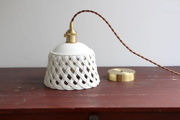 Hand-Carved White Ceramic Pendant Light