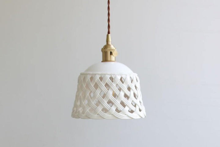 Hand-Carved White Ceramic Pendant Light