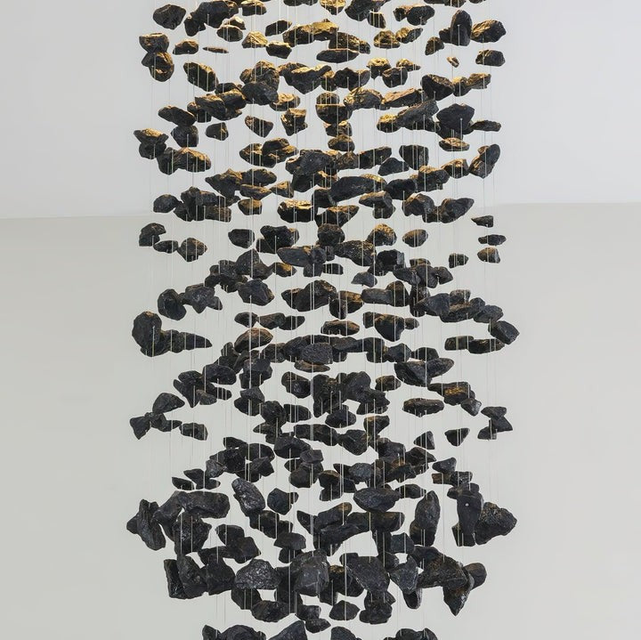 Handcrafted Charcoal Stone & Iron LED Ceiling Chandelier