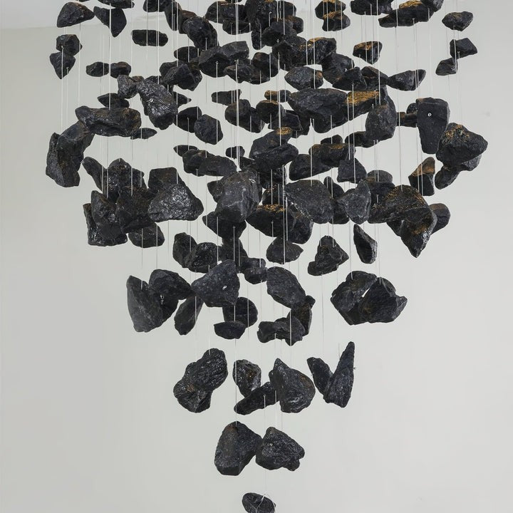 Handcrafted Charcoal Stone & Iron LED Ceiling Chandelier