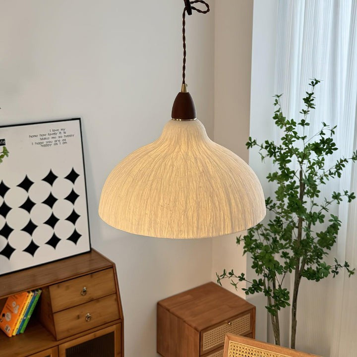Handcrafted Rice Paper Pendant Light with Wood Holder