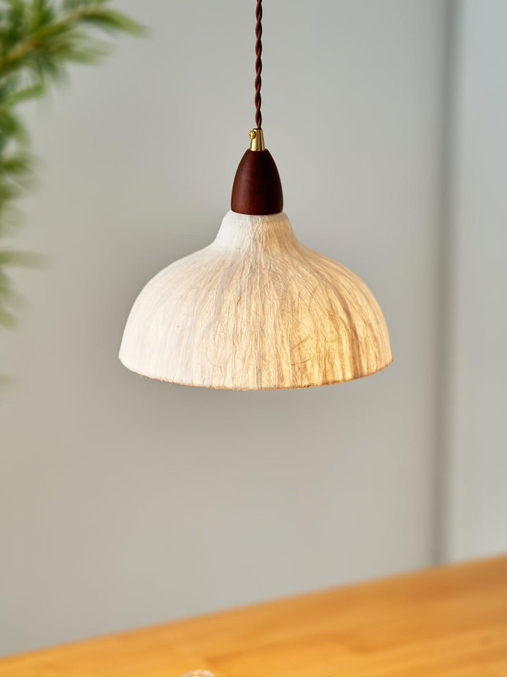 Handcrafted Rice Paper Pendant Light with Wood Holder