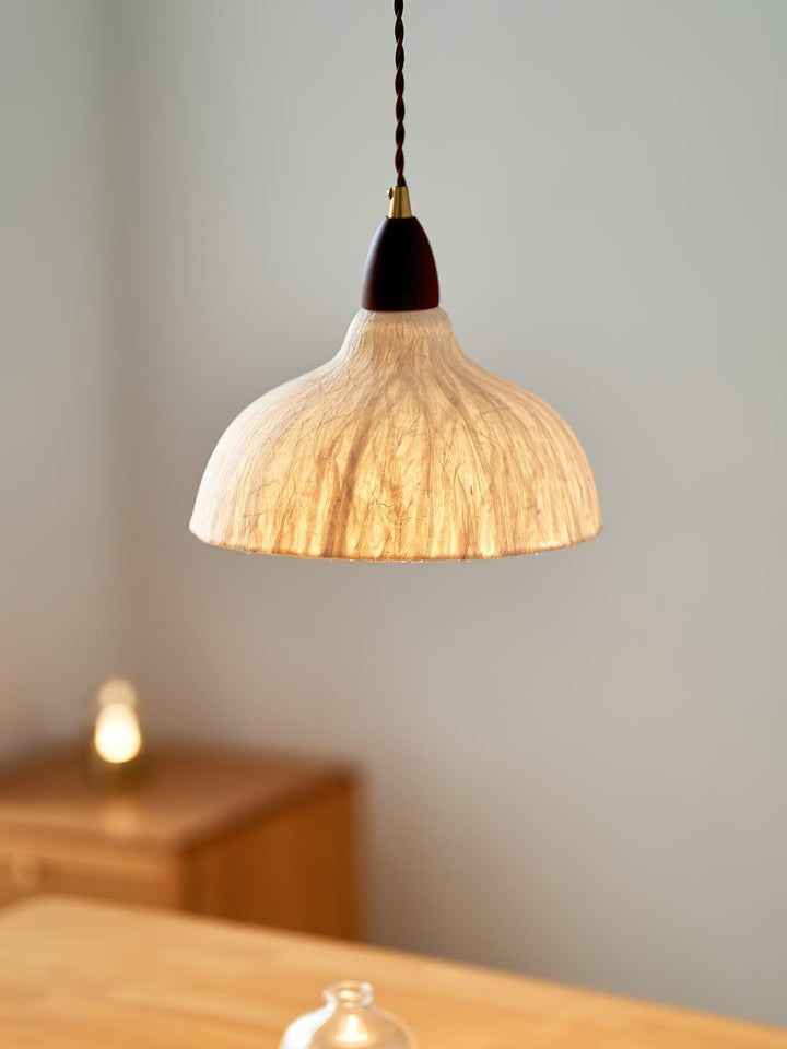 Handcrafted Rice Paper Pendant Light with Wood Holder
