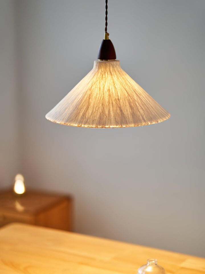 Handcrafted Rice Paper Pendant Light with Wood Holder