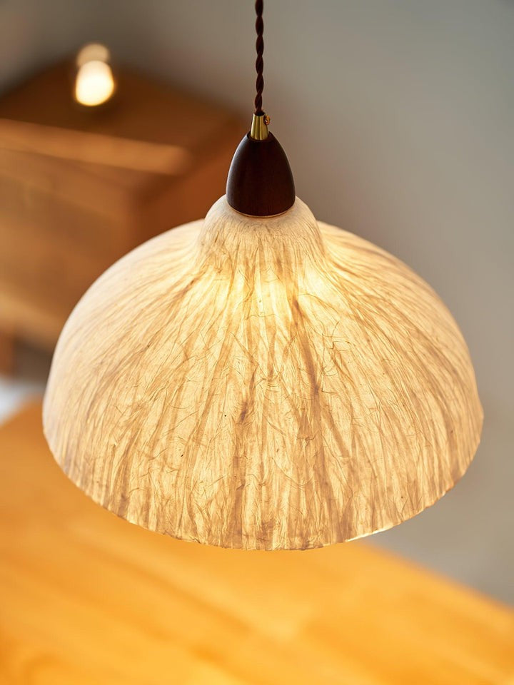 Handcrafted Rice Paper Pendant Light with Wood Holder