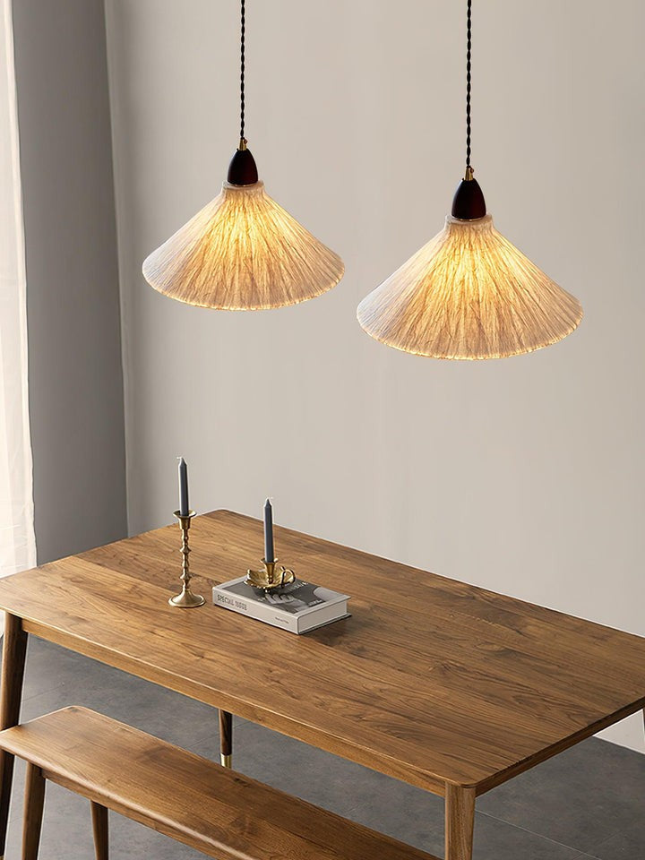 Handcrafted Rice Paper Pendant Light with Wood Holder