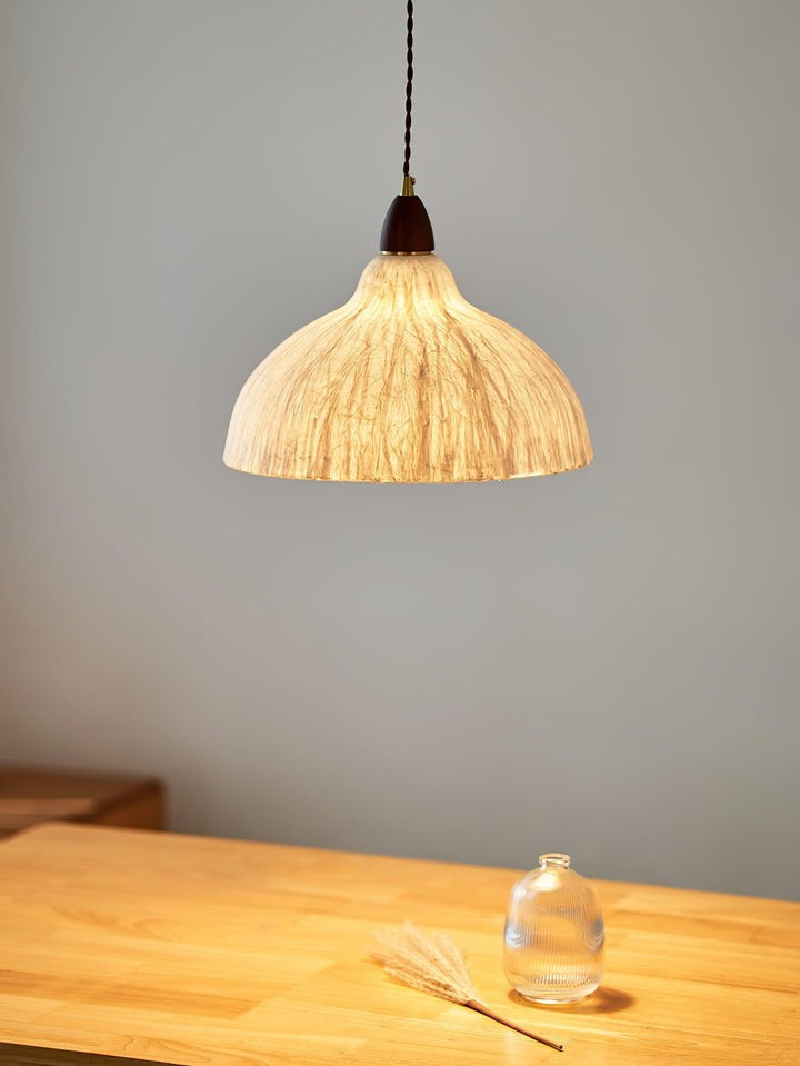 Handcrafted Rice Paper Pendant Light with Wood Holder