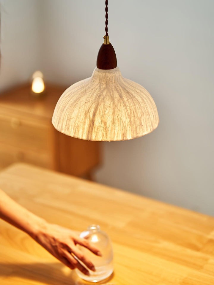 Handcrafted Rice Paper Pendant Light with Wood Holder