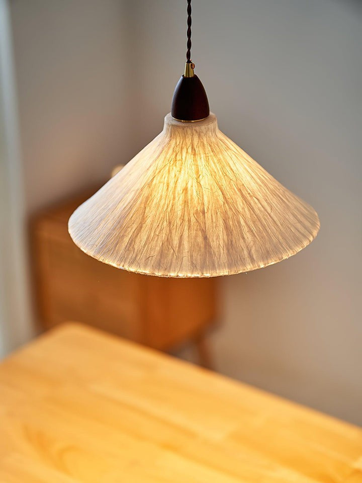 Handcrafted Rice Paper Pendant Light with Wood Holder