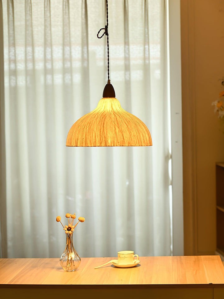 Handcrafted Rice Paper Pendant Light with Wood Holder