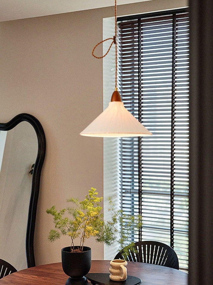 Handcrafted Rice Paper Pendant Light with Wood Holder