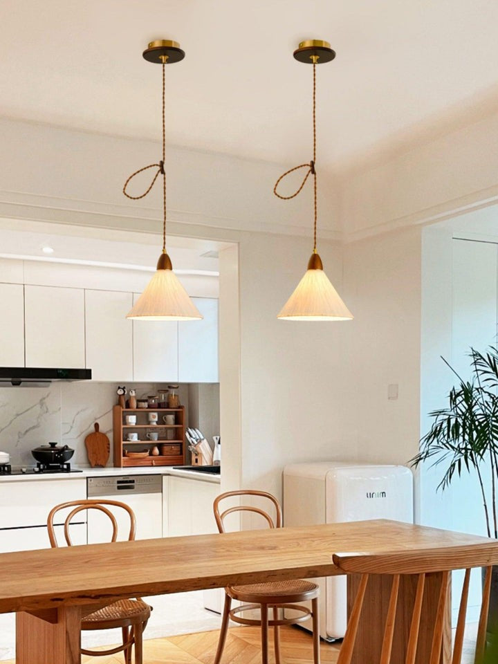 Handcrafted Rice Paper Pendant Light with Wood Holder