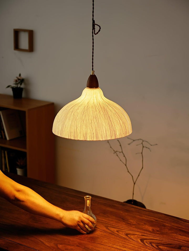 Handcrafted Rice Paper Pendant Light with Wood Holder